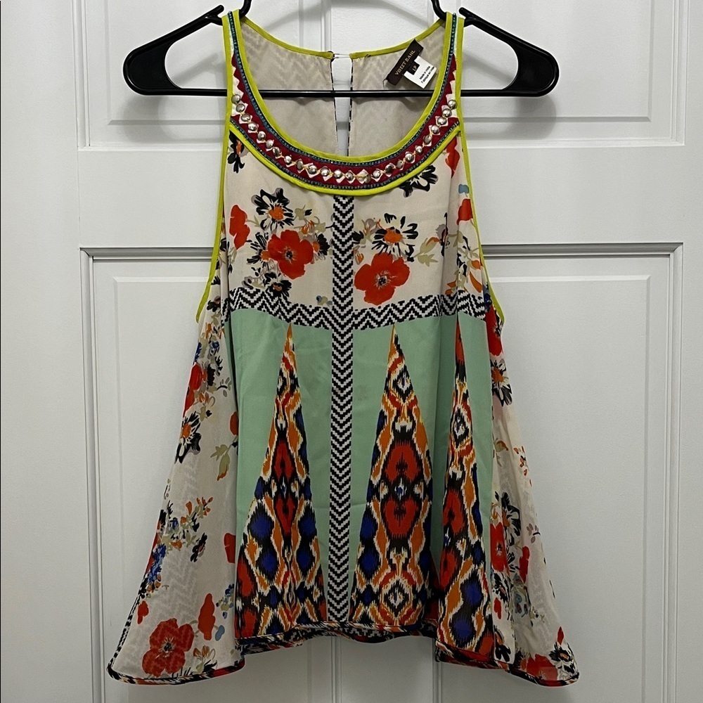 Vineet Bahl Multicolor Mixed Media Sleeveless Tank Blouse - Size Large Petite